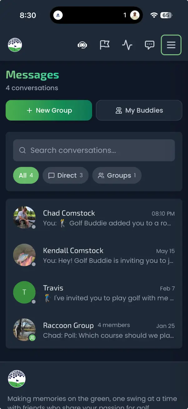 Direct and group messages on Buddies on the Green